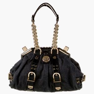 VERSACE Medusa Black Denim & Leather Chain Bag